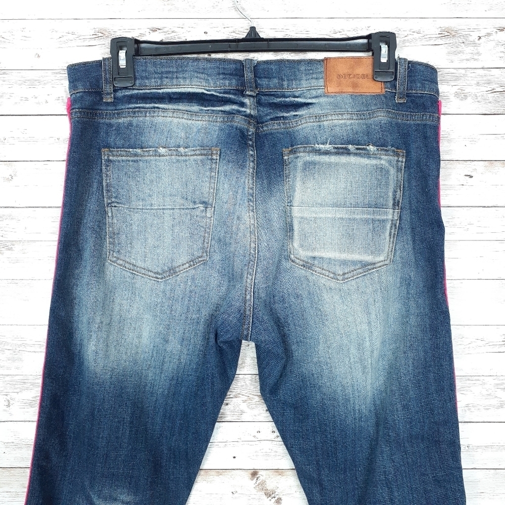 Decibel Mens Jeans 36/33 Side Tape Distressed 204 - Picture 4 of 7